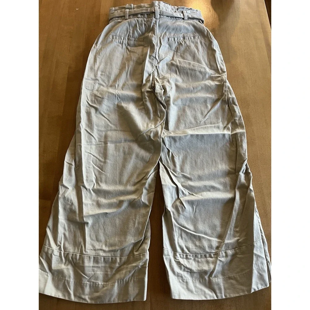 Banana Republic Pants Womens Sz 2 Blake Crop Tan Wide Leg Linen Blend Belt Khaki
